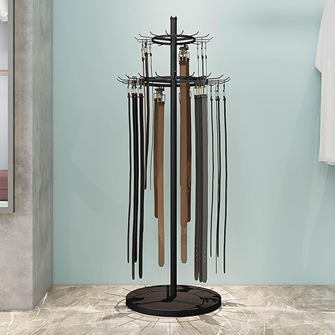 Floor Standing Belt Display, 66.2in Metal Retail Tie Rack Hanger Organizer, Scarf Stand Shawls Purse Shelf for Clothing Store Bedroom Business, Space Saving ( Color : Black , Size : 66.2X19.7IN )