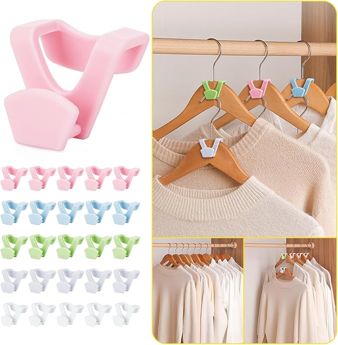 HOUSE DAY Closet Organizers and Storage 60 Pack, Space Saving Hanger, College Dorm Essentials for Girls, Multicolored Clothes Hangers Connectors, Dorm Rooms Space Saver Multicolored