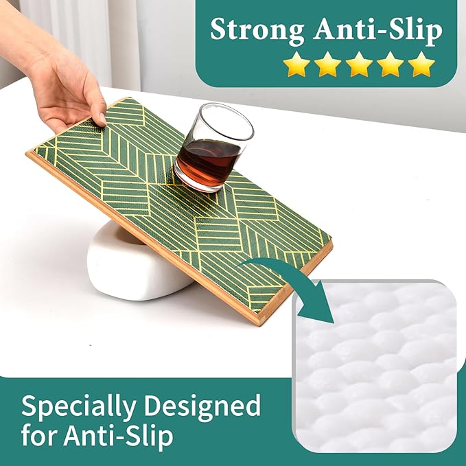 Shelf Liners for Kitchen Cabinets 12in x 30FT, Non Adhesive Cabinet Liner Strong Non-Slip Thickened Gold Green Geometric Drawer Liner, Easy to Clean for Shelf, Cabinet with Knife and Tape Measure