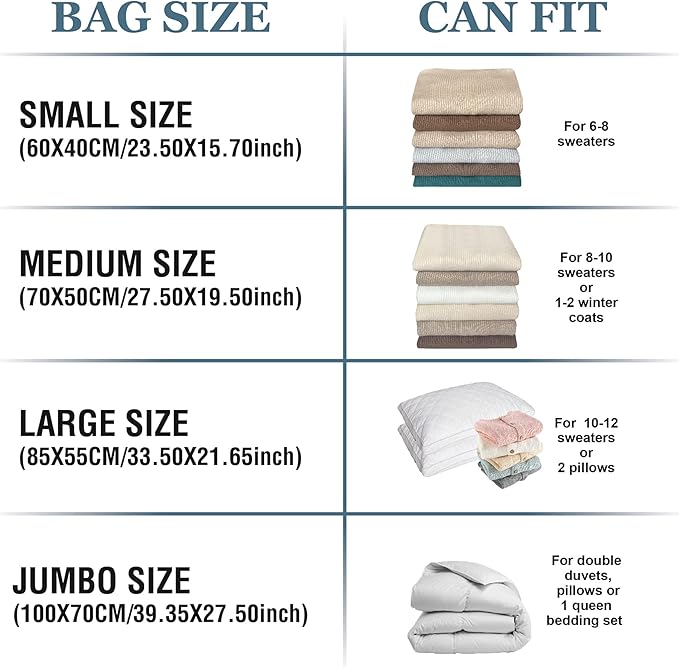 10 Pack Vacuum Storage Bags, 5 Jumbo and 5 Large Compression Space Saver, Vacuum Seal Bags for Clothes, Clothing, Comfoters, Pillows, Blanket, Bedding