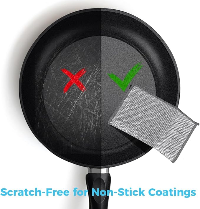 AIDEA Non Scratch Wire Dishcloth 24PK, Upgraded Wire Dishwashing Rag for Kitchen, Dual Sided, Dish Cloths for Washing Dishes, Cleaning Pads Steel Scrubber for Cookware, Sinks, Stove Tops, 7"×8" Grey