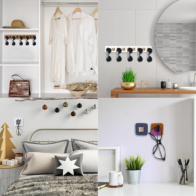 Sunglasses Organizer Wall Mounted Wood Sunglass Holder for Home Glasses Holder/Sunglasses Rack,Home Decor (White-1pcs-long)