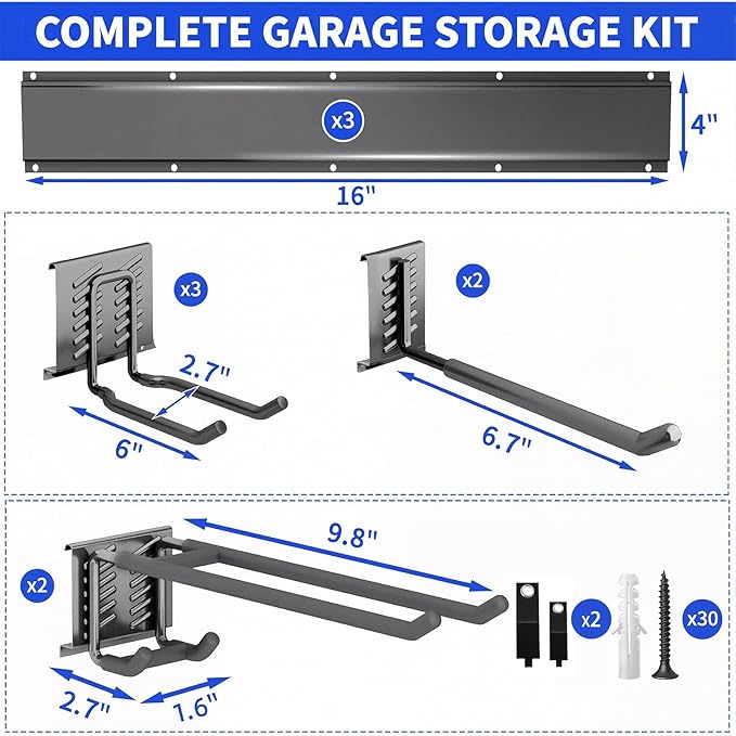 Garden Tool Organizer Wall Mount, 48inch Heavy Duty Garden Tool organizer Storage System, Easy Install With 7 Adjustable Hooks, For Garage, Basement, Shed, Workshop(Black)
