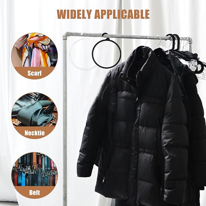 Toyvian 40pcs Plastic Scarf Hanger Rings Hooks Scarf Organizer Closet Storage Rack Wardrobe Accessory Organizer and Shawls Black