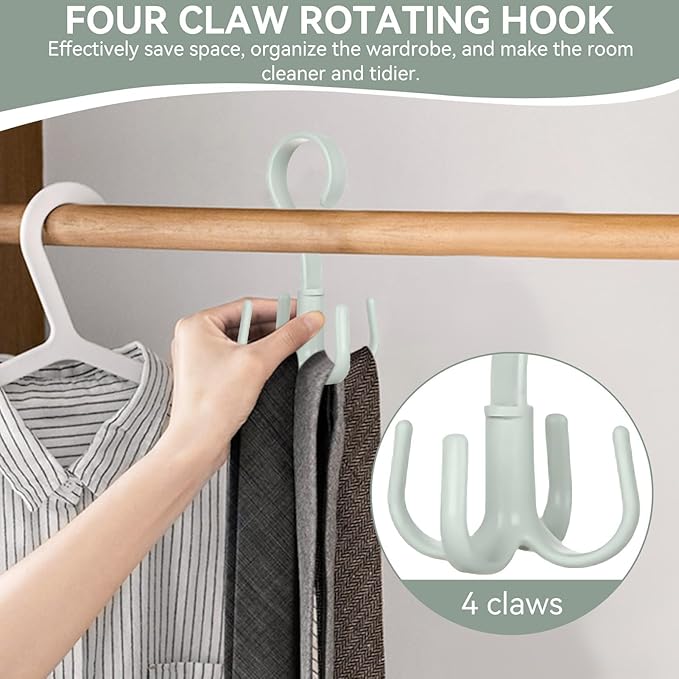 2PCS Rotating Handbag Hanger, Hoodie Hanger 360 Degree Rotating Closet Organizers with 4 Claws, Scarf Tie Rack Hooks for Belts 4 Colors, Multifunctional Closet Handbag Hook Scarf Hanging (Green)
