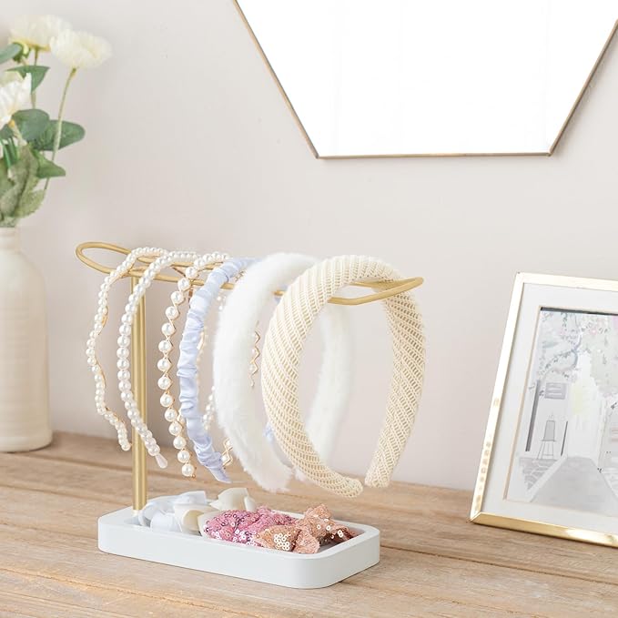 Mkono Moon Phase Wall Hanging Boho Aesthetic Room Decor and Headband Holder Headband Organizer Metal Headband Storage Headband Stand Rack for Claw Clip and Scrunchie Hair Accessories Organizer