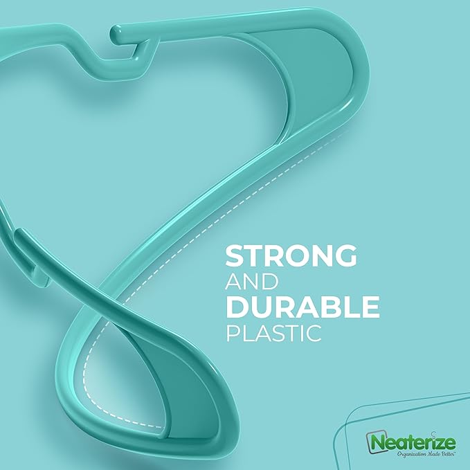 NEATERIZE Clothes Hangers Plastic 50 Pack for Adults - Plastic Hangers, The Perfect Coat Hanger and Space Saving Clothes Hangers for Closet, Percheros Ganchos para Colgar Ropa Hangars - Aqua Hangers