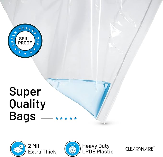 Large Storage Bags With Zipper Top - 3 Gallon Size, 16" x 18", Extra Large Plastic for Clothes, Travel, Moving, Large Reusable freezer bags, BPA-Free, 2-mil Thick (X-Large, 25, Count)