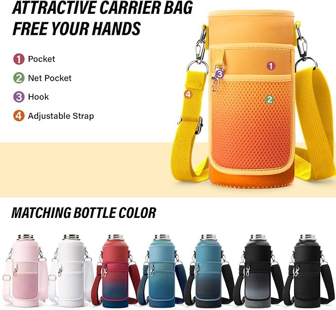 National Parks Water Bottle – 32 oz Insulated Stainless Steel Bottle with 63 Hand-Drawn Park Stickers, Carrier Bag, Strap & Gift Box – BPA-Free – Ideal for Hiking, Camping & Travel