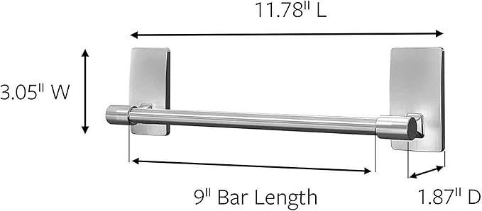 Command Hand Towel Bar Satin Nickel with 4 Water Resistant Command Strips, 9" Hand Towel Holder, Holds up to 3 lb, Great for Bathroom Décor on The Wall, Inside The Cabinet, or in The Shower
