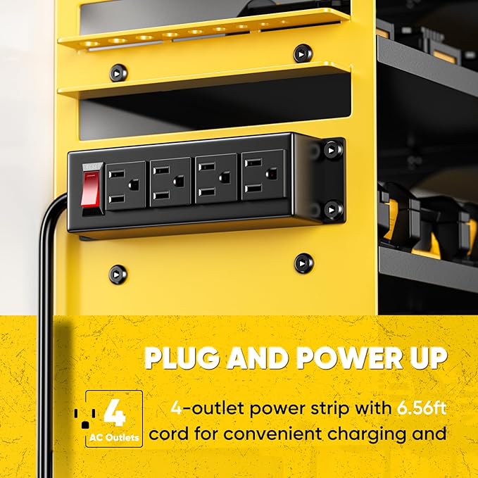 Large Power Tool Organizer Wall Mount with Charging Station,4 Layer Heavy Duty Metal Storage Rack Loads 600lbs with 8 Cordless Drill Holder,Battery Utility Rack Gift for Garage workshops Room