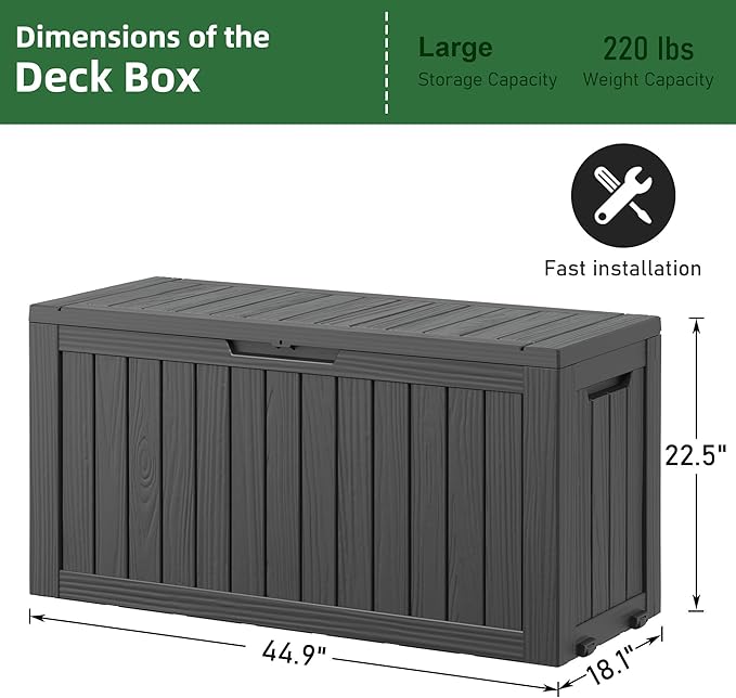 NUNU LAB Outdoor Storage Box, 80 Gallon Large Resin Sturdy Deck Box, Backyard Outside Storage Box Waterproof, Package Delivery Garden Hose Storage Bin Tool