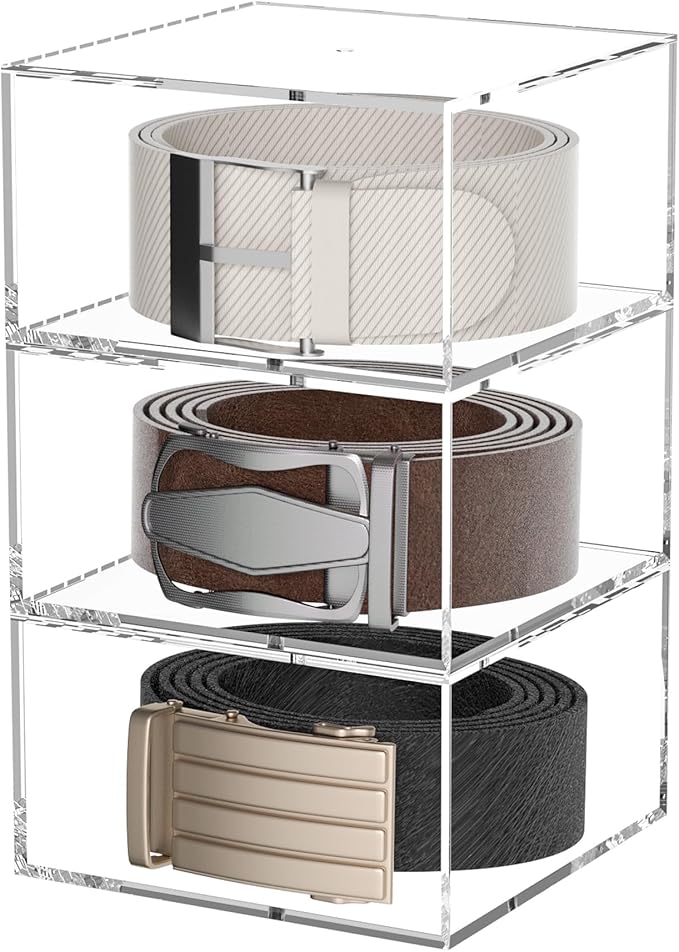 3 Layers Clear Square Acrylic Belt Organizer for Closet, Belt Holder for Accessories, Scarves, Ties, Jewelry, Bracelets-Space-Saving Storage Solution