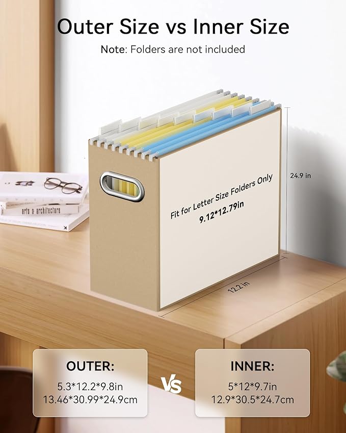 Oterri Cardboard File Organizer Box for Hanging File Folders Letter Size,File Box for Computer Desk,File Cabinet,Working Home,Office,Classroom (Brown, Letter Size - 6 Packs)