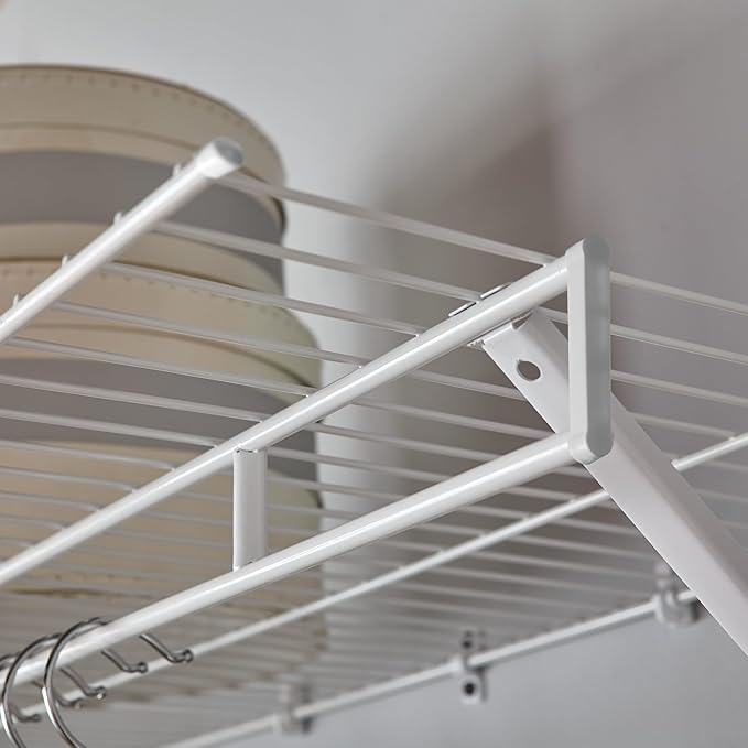 Rubbermaid Full Closet Organization Shelf System, Direct Wall Mount, Adjustable from 3-5 Ft., Mounting Hardware Kit Included, White, Wire Shelving Organizer System for Home/Laundry/Mudroom/Pantry