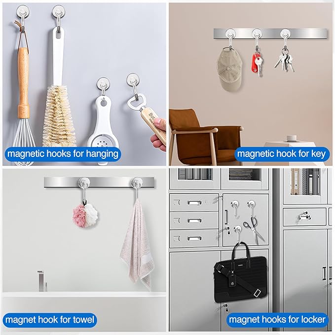 LOVIMAG Hooks, 40lbs+ Magnetic Magnet Hook 2026 Cruise Cabin Ship Essentials Heavy Duty Strong Refrigerator Fridge Hanging for Classroom Beach Vacation Kitchen Grills Home Mug Hanger (6 Pack), Silver