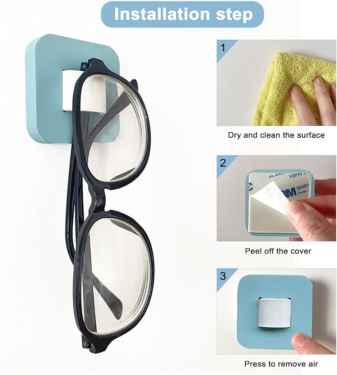 Sunglasses Organizer Wood Sunglasses Storage Wall Mounted Eyeglasses Holder Eyewear Display,Home Decor, (2pcs-Lake Blue-Short-Sunglass Holder)