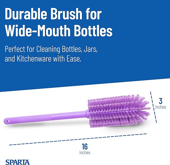 SPARTA Large Water Bottle Brush Ideal for Wide-Mouth Jars, Bottles and Tumblers, Dishwashing Tool with Handle for Home and Commercial Kitchens, Plastic, 16 Inches, Purple, (Pack of 4)