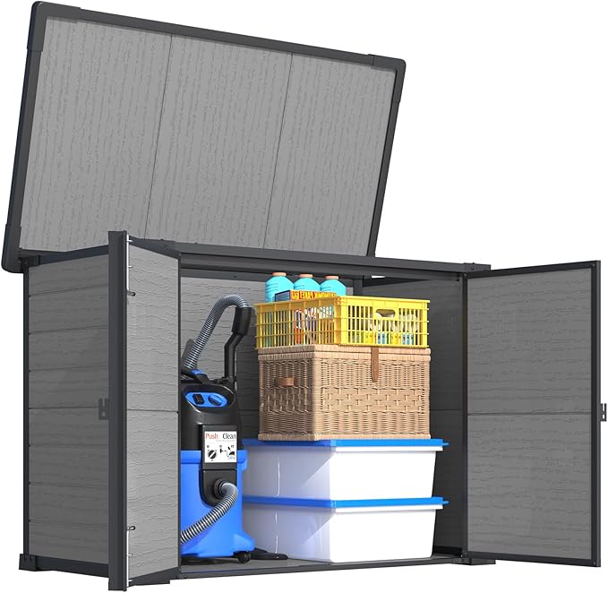 U-MAX Resin Outdoor Storage Cabinet 23 Cu.Ft Box Weatherproof, Plastic Trash Can Storage Shed, Waterproof Horizontal Sheds & Outdoor Storage Clearance with Base for Outside