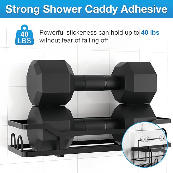 Upgraded Shower Caddy Adhesive Replacement,Strong Adhesive Hooks for Shower Caddy, Waterproof Shower Shelf Adhesive, Shower Adhesive Strips for Shower Organizer and Kitchen Racks (14 Pcs (Mix Hooks))
