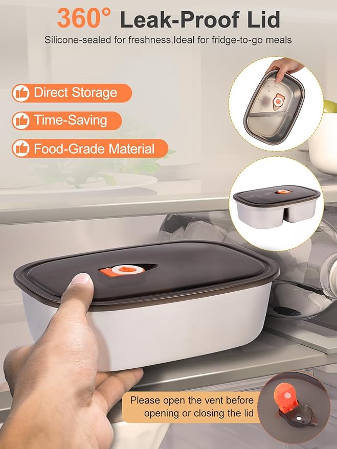 Electric-Lunch-Box-Heated-Food Warmer, 80W Heating Lunchbox for Adults, 2 Pack 1.5L Stainless Steel Containers, 12/24/110V Portable Warmer for Work/Car Lonchera Eléctrica Portátil (Beige)