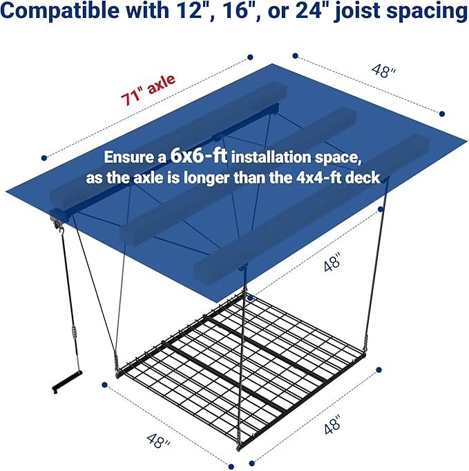 FLEXIMOUNTS GL1 Overhead Garage Lifting Storage Rack, 4x4 Ft Heavy-Duty Metal Garage Ceiling Rack, Adjustable Organization System With 71''L Axle, 300lbs Weight, Black