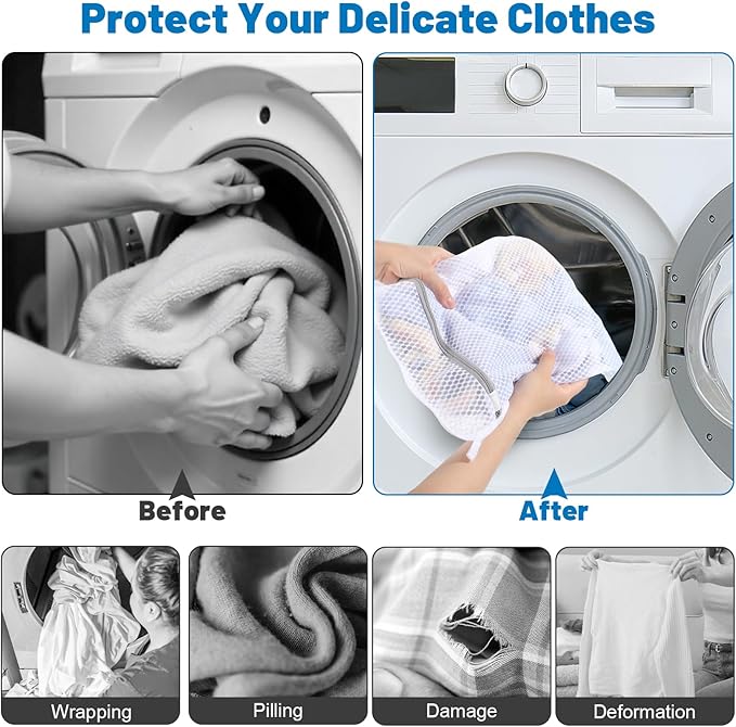 3 PCS Durable Honeycomb Mesh Laundry Bags for Delicates with Zipper, 12 x 16 Inches Reusable Laundry Bag Mesh Wash Bags for Washing Machine for Clothes, Shoes, Socks, Underwear, Bra (M, White)