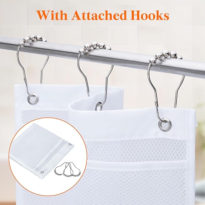 Lifewit Mesh Shower Caddy, 7 Pockets Hanging Shower Organizer with Quick Drying Mesh, Portable Space Saving Bathroom Organizer to Hold Soap, Shampoo and Cruise Ship Essentials, White, Medium - 3 Pack