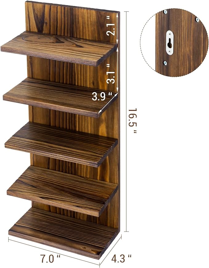 MyGift 5-Tier Rustic Burnt Solid Wood Sunglasses Holder Rack, Wall-Mount or Tabletop Eyewear Display Stand, Retail and Home Glasses Organizer, Set of 2