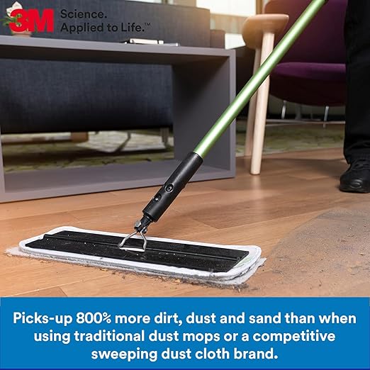 3M Easy Trap Sweep and Dust Sheets, 1 Roll of 60 8" x 6" Sheets, Disposable Easy Sweep Floor Duster, Picks Up 8x More Dirt, Dust, Sand, Hair, Works on Dry or Wet Surfaces, Hardwood Floors, 59152W