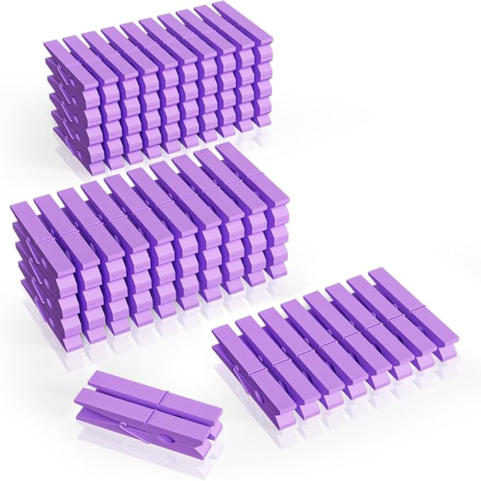 100Pcs Purple Clothespins, 2.9 Inch Clothes Pins Wooden, Colorful Clothespins for Hanging Clothes Crafts Picture Laundry