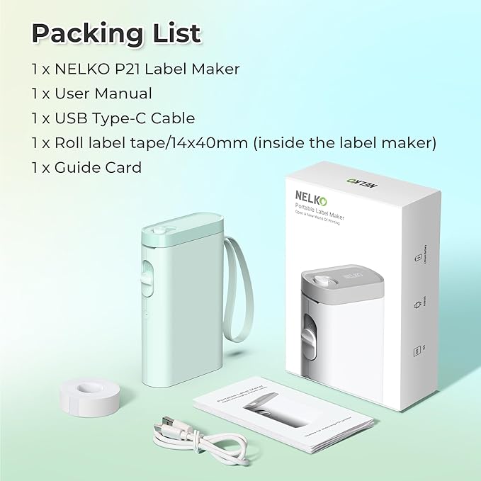 Nelko Label Maker Machine with Tape, P21 Bluetooth Label Printer, Wireless Mini Label Makers with Multiple Templates for Organizing Office Home, Green