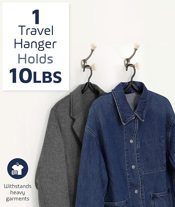 10 Pcs Travel Hangers, Cruise Ship Essentials Travel Essentials, Portable Cruises Must Haves 2026, Folding Hangers for Suitcase, RV Camping Airplane Europe Vacation Essential, Black