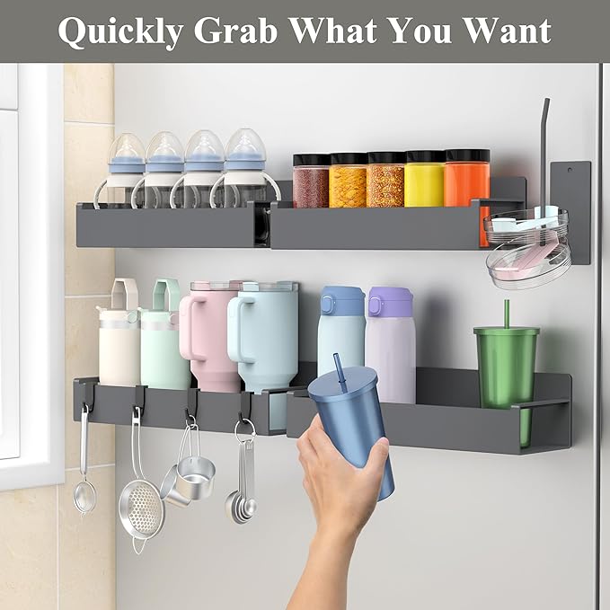 Magnetic Water Bottle Holder for Refrigerator, Cup Holder Organizer for Stanley and Tumbler for Kitchen, 4 Pack, Dark Gray