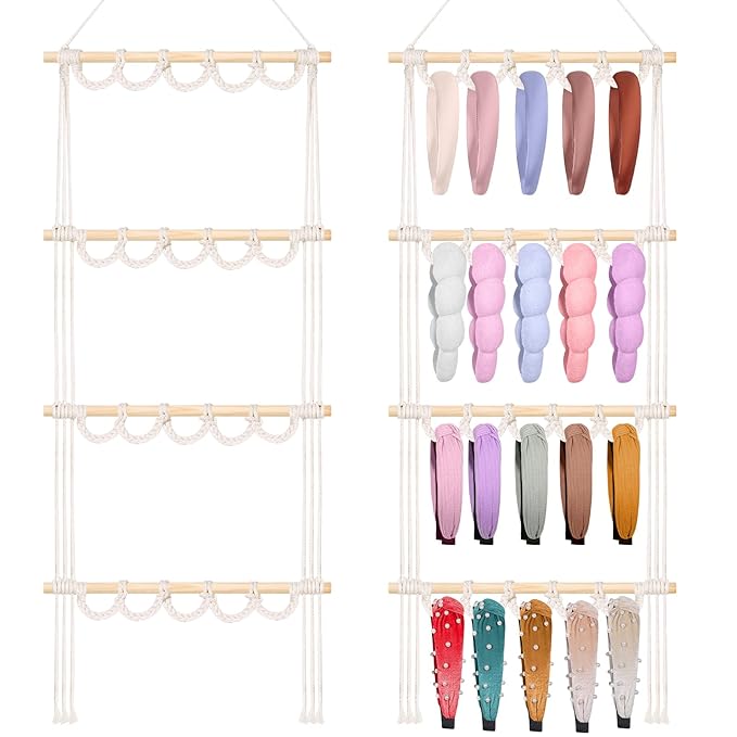 Headband Holder Organizer for Girl,Macrame Hanging Hairband Storage for Women,Boho Hair Hoop Display Hair Accessories Organizer Bedroom College Dorm Decor