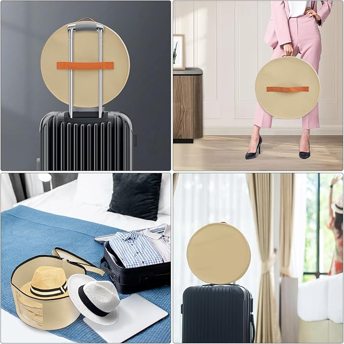 Large Hat Storage Box for Women & Men, 16" D x 10" H Hat Box Organizer，Foldable Round Travel Hat Boxes with Dustproof Lid, Stuffed Toy Storage Bin Bag (Milk Coffee)