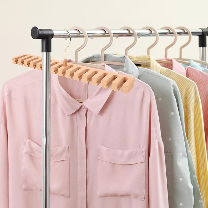 Angoily Wooden Belt and Tie Hanger Rack 14-Slot Organizer for Men, Beech Wood Wall-Mounted Belt Holder and Scarf Storage for Closet Accessory Organizer