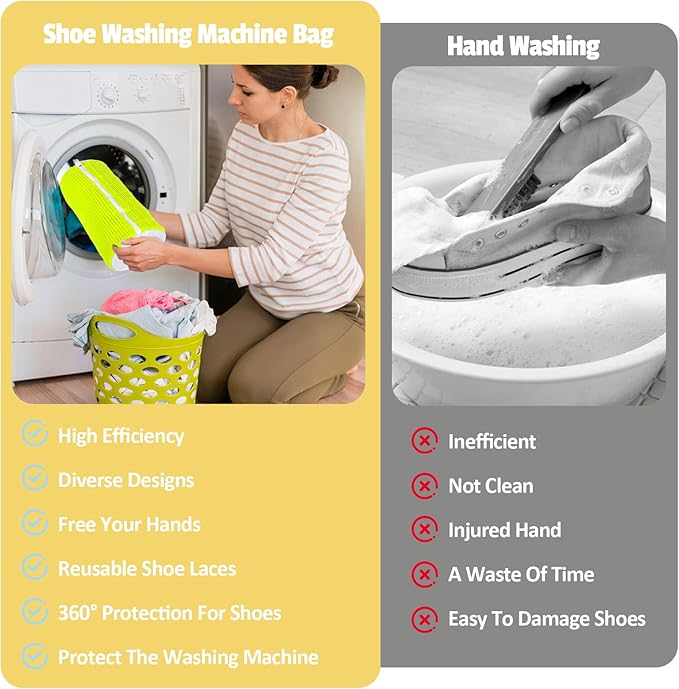 Shoe Washing Machine Bag:Shoe Washing Bag for Dryer & Washer, 2pcs Reusable Laundry Shoe Bag for Sneaker Tennis Shoes Unstain Cleaner Kit XXL (Green)