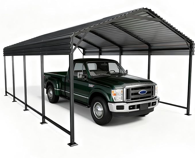 12x20 Heavy-Duty Metal Carport, Outdoor Galvanized Steel Shelter for Pickup Trucks, Motorcycles, Boats, Cars & Tractors