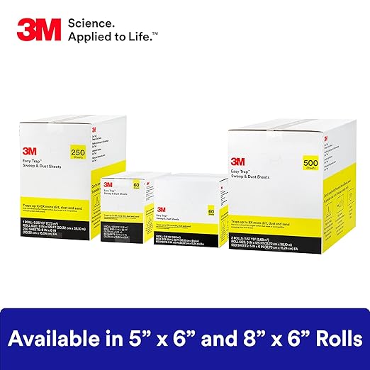 3M Easy Trap Sweep and Dust Sheets,1 Roll of 60 8" x 6" Sheets,Disposable Easy Sweep Floor Duster,Picks Up 8X More Dirt,Dust,Sand,Hair,Works on Dry or Wet Surfaces,Hardwood Floors,59152W,(Pack of 8)