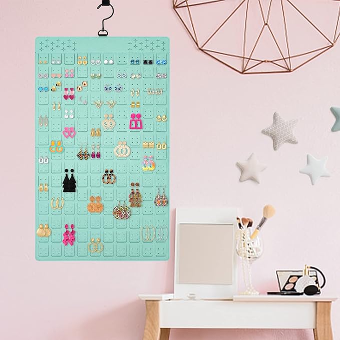 Dual-Sided Hanging Jewelry Organizer Holds Up to 300 Pairs of Earrings and 30 Necklaces (1 Pack)