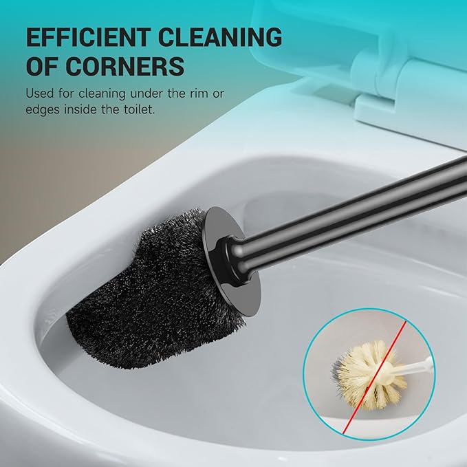 Toilet Brush and Holder, Toilet Bowl Brush with Long Handle, Plastic Holder Easy to Hide, Drip-Proof, Easy to Assemble, Deep Cleaning