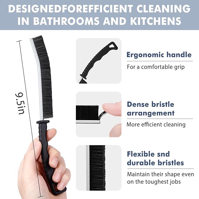 3Pcs Hard Bristle Crevice Cleaning Brush - Grout Cleaner Brush, Gap Cleaning Tools, Effective Tile Cleaning Brush for Household, Floor, Grout Lines, Tile, Flower Pots, Kitchen, Home Essentials Brush