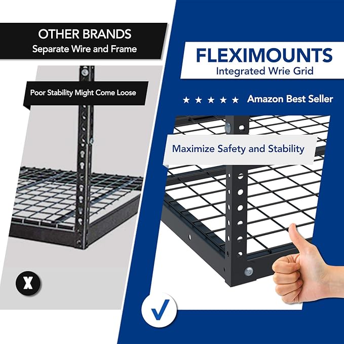FLEXIMOUNTS 2 Pack 3x6 Overhead Garage Storage Adjustable Ceiling Rack 72" Length x 36" Width x 40" Height, 900lbs Total Weight Capacity, Black, Classic Series