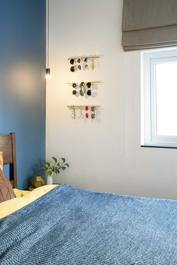 Mkono Wall Mounted Sunglasses Storage Organizer Wood Modern Simple Eyeglasses Display Holder Eyewear Glasses Jewelry Headband Hanging Rack for Entryway Living Room Bedroom, Set of 3, White