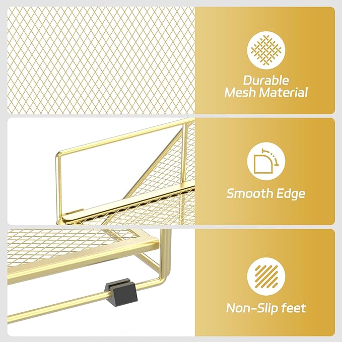 Gold Desk Accessories, 5-Tier Desk Organizer with Magazine Holder, Paper Organizer with Pen Holder for Home, Office or School Supplies