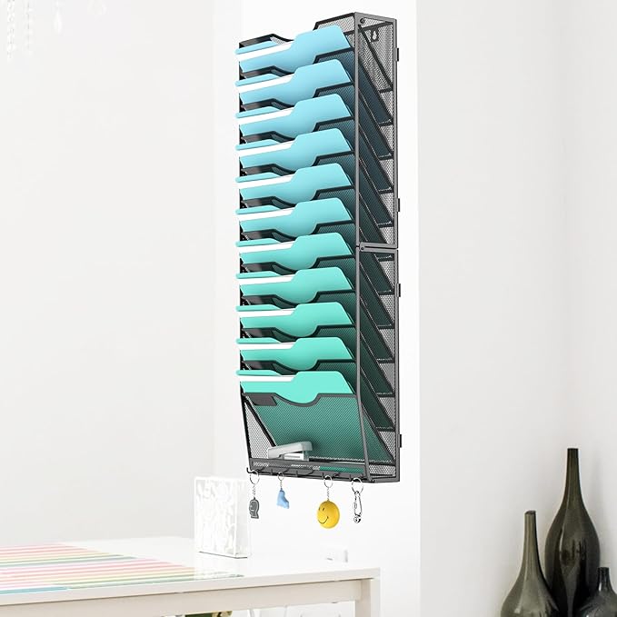 13-Tier Wall File Organizer Hanging Wall File Holder Wall Mount Paper Folder Organize