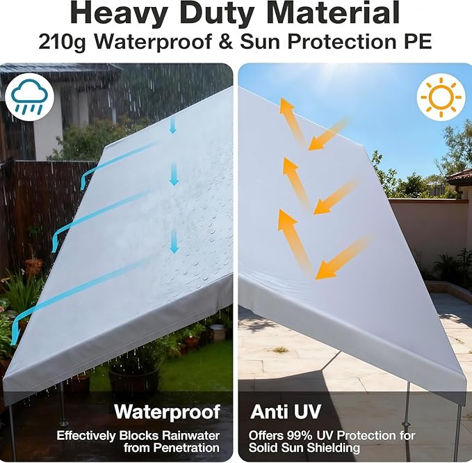 10x20 FT Carport Replacement Canopy Top Upgraded Car Port Canopy Cover for Carport Party Tent Waterproof & UV Protected, Easy Installation with Ball Bungees, Grey (Top Cover Only, Frame Not Included)