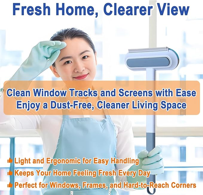 Window Screen Cleaning Brush Kit, Household Wet & Dry Cleaning Tool for Window Screens, Tracks and Frames, Includes Crevice Brush, Corner Brush, Microfiber Cloth and Hooks