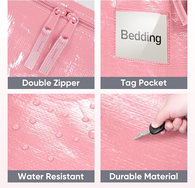 TICONN 6 Pack Extra Large Moving Bags Heavy Duty with Zippers & Carrying Handles, Durable Storage Bags Moving Boxes for Closet Organizers and Storage (6 Pack, Coral)